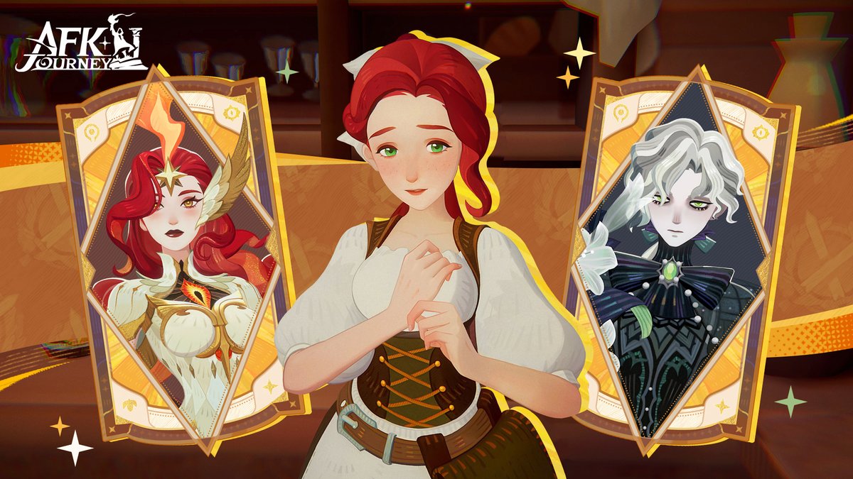 AFK_Journey's tweet photo. "I'm your one and only lucky charm, Dolly! Trust me for the best elite cards."😜#AFKJourney #Talene #Ludovic #Dolly https://t.co/Jfp478L4tF