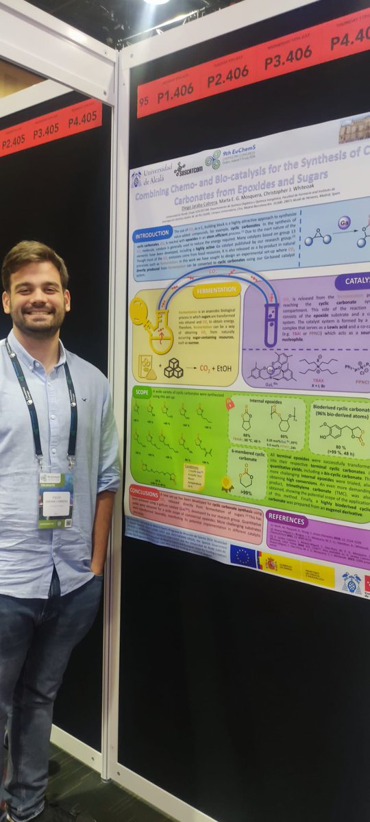 SOSCATCOM Group (@soscatcom) on Twitter photo Our fantastic PhD student <a href="/Jarabita/">Diego Jaraba</a> shared his work about chemo and biocatalysis towards cyclic carbonate formation in <a href="/EuChemS/">EuChemS</a> congress! Congratulations! Our fantastic PhD student <a href="/Jarabita/">Diego Jaraba</a> shared his work about chemo and biocatalysis towards cyclic carbonate formation in <a href="/EuChemS/">EuChemS</a> congress! Congratulations!