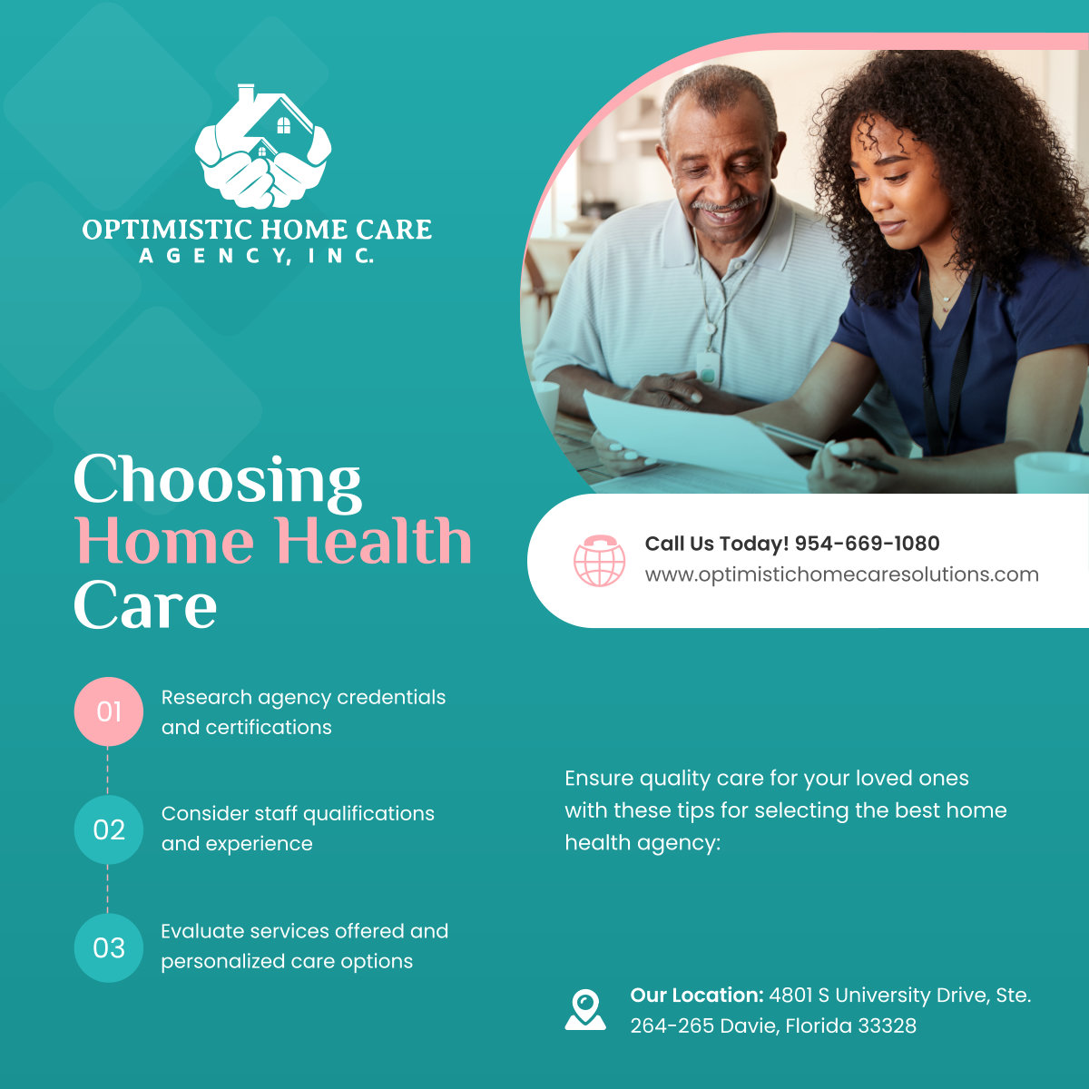 Optimistic39161's tweet photo. Making decisions about home health care? These tips will help you choose the right agency for your family's needs. Quality care starts with informed choices. 

#DavieFL #HomeHealthCare #QualityCare #HealthcareProviders #ChoosingWisely https://t.co/gq00SHwgIh