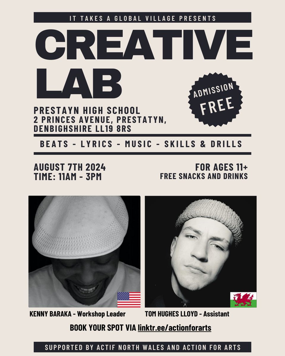 Summer stuff. First come. Sign Up via our Linktree link. 11-18's - get the chance to create with Kenny Biz and Tom Kaiba. #culture #exchange #globalvillage #NYC  #meets #wrexham in #prestatyn #summer  #lab