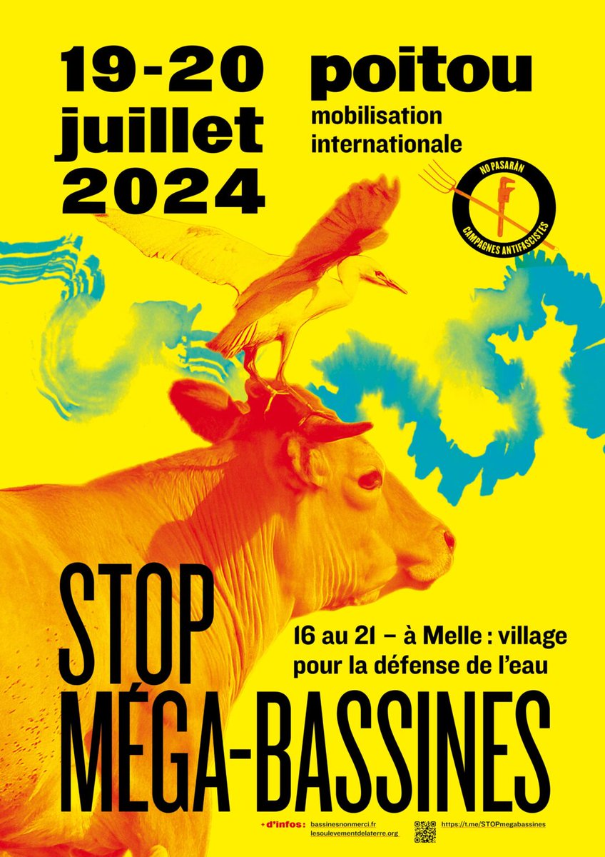 Du 16 au 21/07 - Village de l'eau dans le marais poitevin.
Moment  de convivialité politique pour construire des résistances, échanger et se former sur les luttes paysannes, écologistes, sociales et décoloniales de défense des communs du vivant💧
+ infos👉rb.gy/5f877i