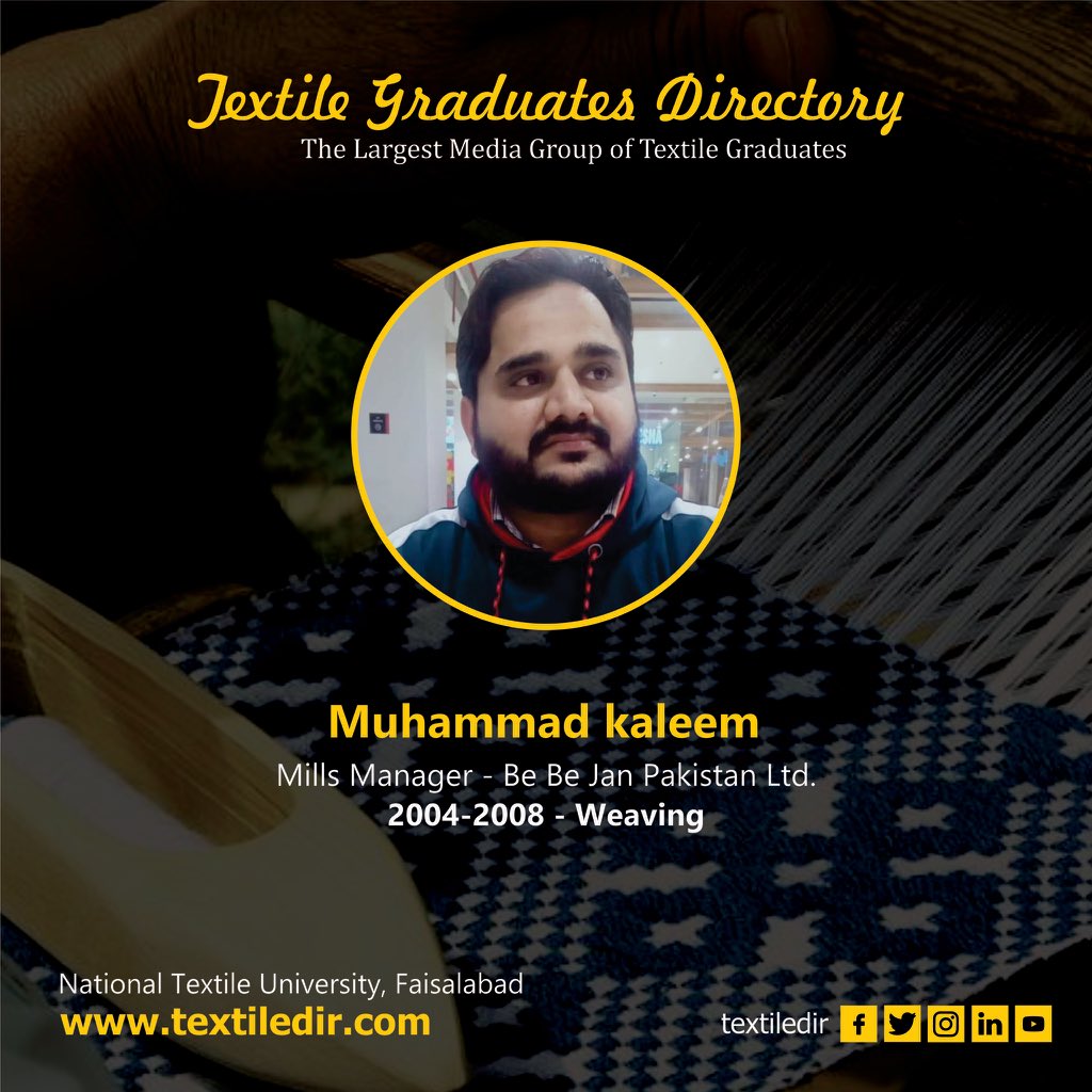 Textiledir's tweet photo. Join us in welcoming Mr. Muhammad Kaleem to https://t.co/dICewdXUlz; the premier online hub for textile enthusiasts and professionals! As the largest digital media platform for textile graduates, we offer engaging content and valuable connections. 

#textiledirectory https://t.co/ypnQDhgSkA