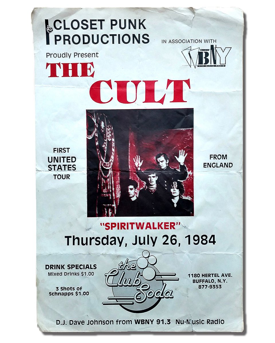 TheBillyDuffy's tweet photo. #TBT As we prepare to play our first #8424 show tomorrow here’s a throwback to July 1984 with a poster from the very first Cult tour of America. 
#BillyDuffy #IanAstbury #JamieStewart #NigelPreston #TheCult https://t.co/8l3uhlOPrz