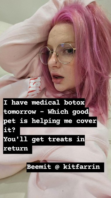 I'm getting botox tomorrow - what good pet is helping out? You'll get treats in return 💖 https://t.c<a href="/tag/mvsales"class="tags"><span>#mvsales</span></a>