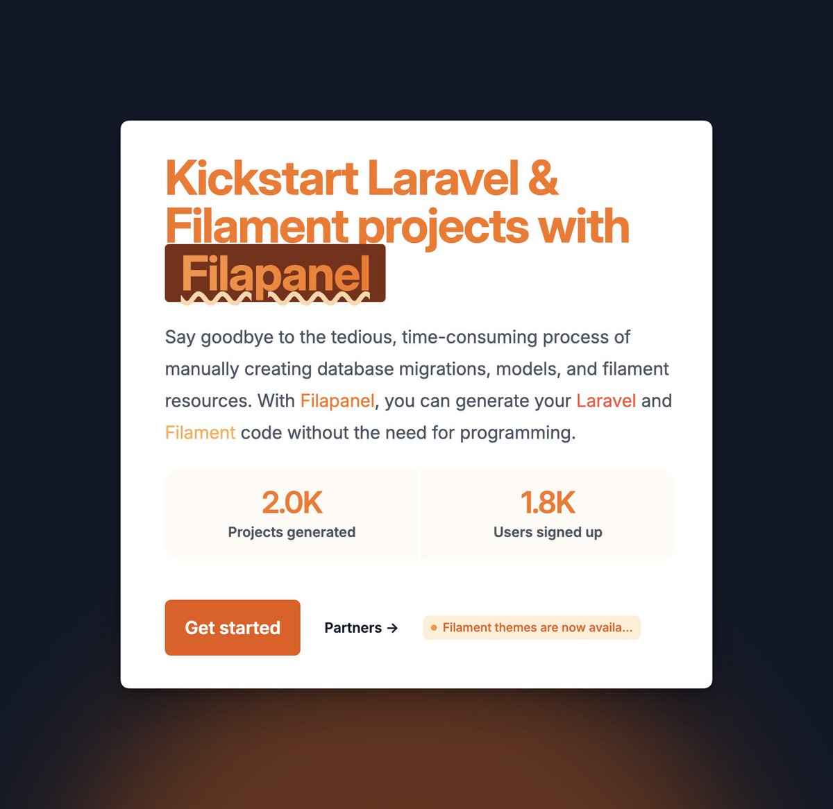 Over 2.000 projects have been generated with Filapanel! 🤩🔥