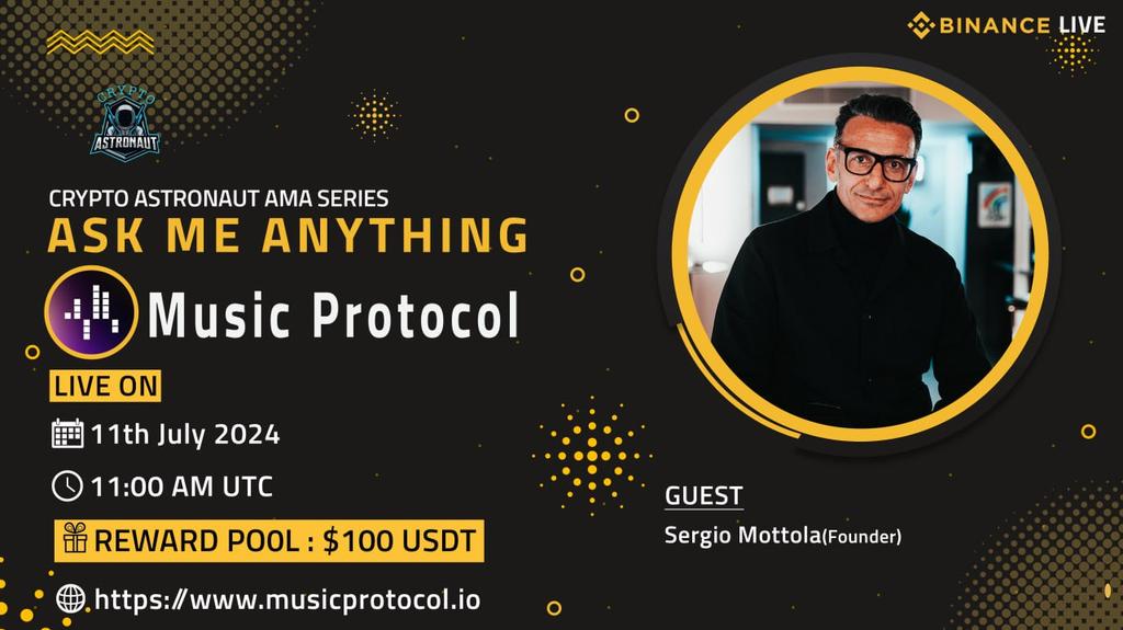 CryptoAs_TW's tweet photo. We're thrilled to announce our next #AMA with"MusicProtocol"on 11th July 2024 at, 11:00 AM UTC 

🔶 𝗕𝗜𝗡𝗔𝗡𝗖𝗘 𝗟𝗜𝗩𝗘 🔶

🏠Venue: https://t.co/owuhWSyDCz

🎁 Reward Pool: $100 USDT

🔰Rules
Follow @CryptoAs_TW &amp; @MusicProtocolX

💠 Comment &amp; Like,Retweet &amp; Follow https://t.co/KUo7yKfFg8