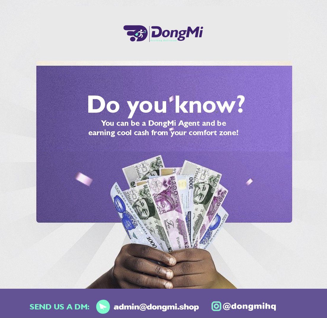 dongmihq's tweet photo. Do you know you can be a @dongmihq Agent and be earning cool cash from your comfort zone?

Send your name and location to @dongmihq if you are interested. https://t.co/2TgPlRAREF