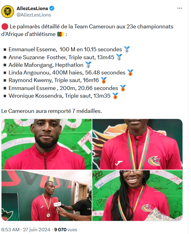 jtchoufang's tweet photo. @AllezLesLions @CRTV_web Puissiez-vous compléter cette information?
Qui sont-ils?
Quelles sont les discipline concernées, car en athlétisme, on en dénombre plusieurs dizaines.
Qui des autres et notamment le sprinteur #Esseme dont vous avez souvent parlé? https://t.co/iYc9ZTYJcp