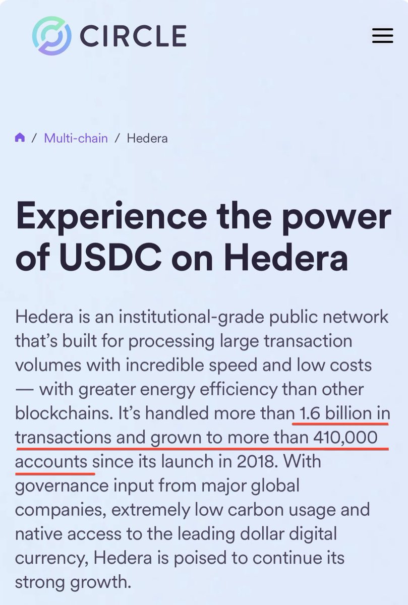 Someone tell <a href="/circle/">Circle</a> to update their website, I know it’s evolving fast but:

<a href="/hedera/">Hedera</a> has handled more than 58 billion transactions since 2018.
At the current pace it takes less than 10 days to complete 1.6 billion txns

~6.5 million mainnet accounts have been created
$hbar $usdc
