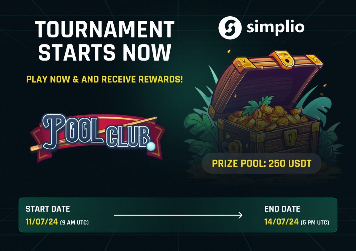 simplioofficial's tweet photo. 🎉 Next tournament starts with the new game Pool Club! 🎱🏆 Get ready to showcase your skills and compete for your share of the 250 USDT prize pool. 💰 Line up your shots and make the best score!
Download app here: https://t.co/XwHg5TAVNC
#PoolClub #Tournament https://t.co/SRh3pEmLs1