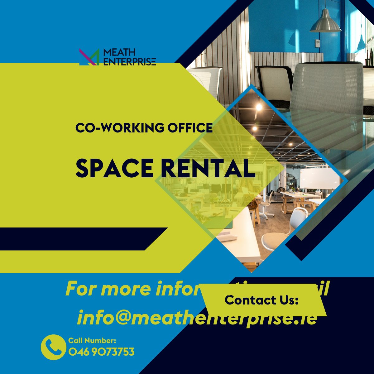 Looking for a productive and collaborative environment? Our co-working space in Navan is now available! Whether you're a freelancer, entrepreneur, or small business owner, we have the perfect space for you.

For more information, please email us at info@meathenterprise.ie.