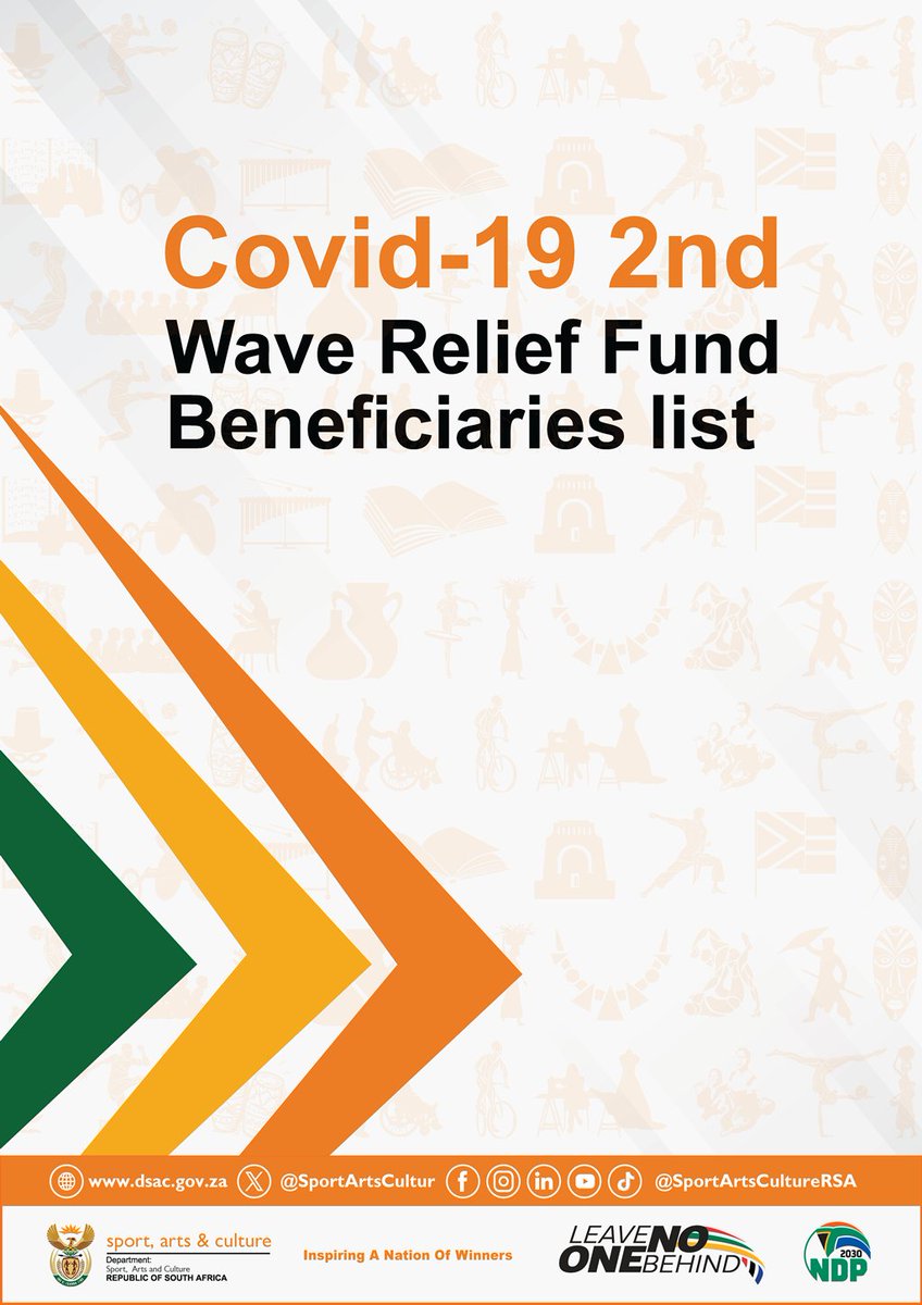 SportArtsCultur's tweet photo. Department of Sport, Arts and Culture has always cared  for the creative sector. Below is the link to the 2nd Wave Covid-19 Relief Beneficiaries list. 

More lists of other categories of funding since 2020 to date will be issued: https://t.co/OJ4ZBoA08O

#DSACCares https://t.co/stmtRONjOk