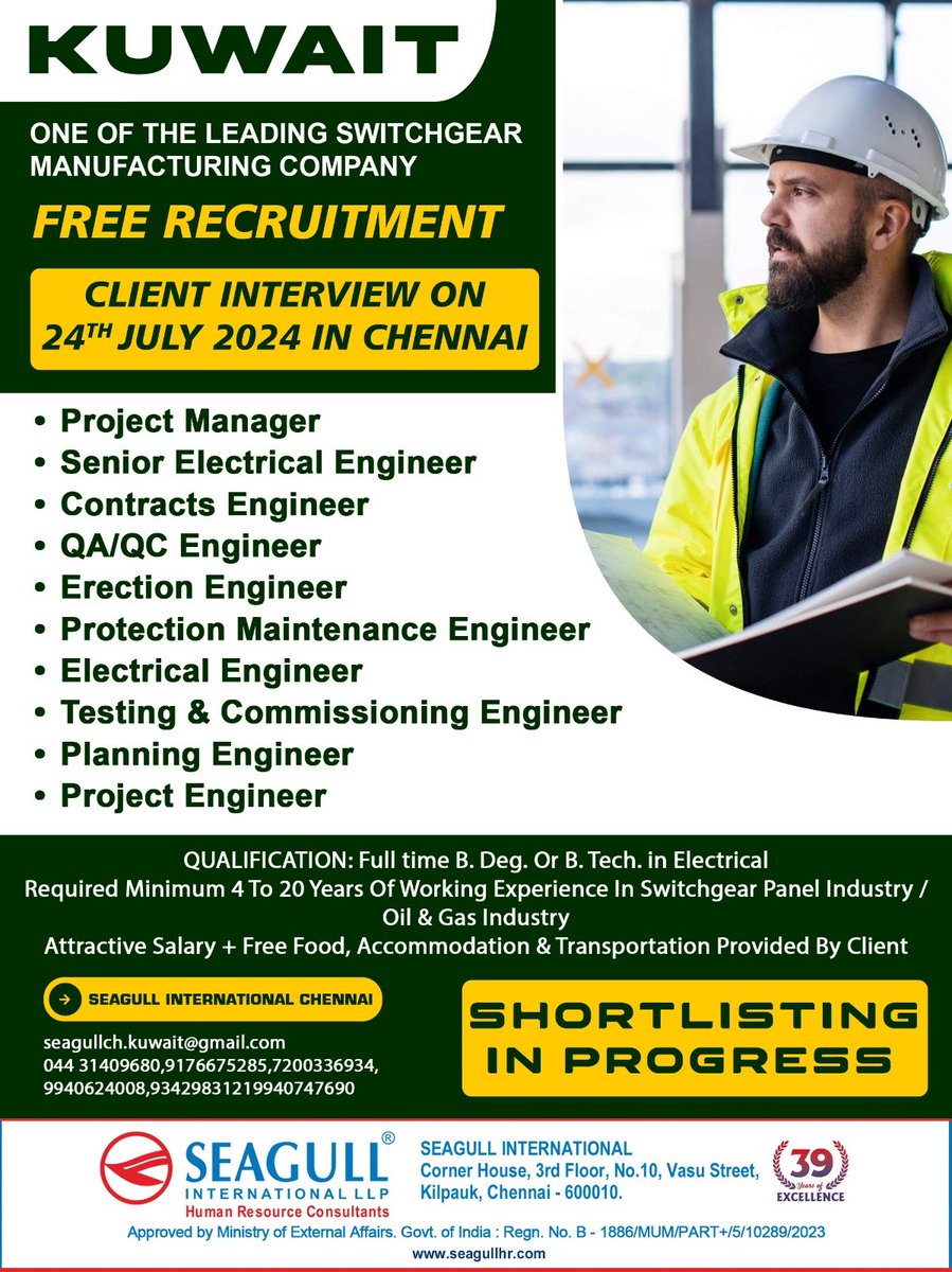 hrd1_seagull's tweet photo. 🇰🇼Kuwait Jobs
✔Free Recruitment
💻 Client Interview 24th July In Chennai
📝Shortlisting In Progress
📍Location - Chennai
.
.
.
#kuwaitjobs #seagull #projectmanager #contractsengineer #seniorelectricalengineer #planningengineer #projectengineer https://t.co/Q594jirfBJ