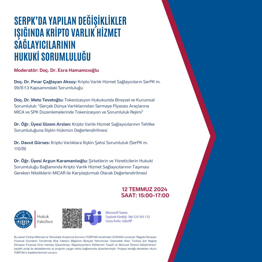 🗓️ 12 Temmuz #cuma 🕝 15.00
✅ Düzenleyen: <a href="/khashukuk/">KHAS Hukuk Fakültesi</a> 
💬 Esra Hamamcıoğlu, Pınar Çağlayan Aksoy, <a href="/MeteTevetoglu/">Mete TEVETOĞLU Ph.D</a>, Gizem Arslan, <a href="/DavutGursess/">Davut Gürses</a>, <a href="/argun_karamanl/">Argun Karamanlıoğlu</a> 
🔘 Bizi takip edin: linktr.ee/turkiyehukuk
📢 Yaklaşan hukuk etkinlikleri: turkiyehukuk.org/etkinlik/