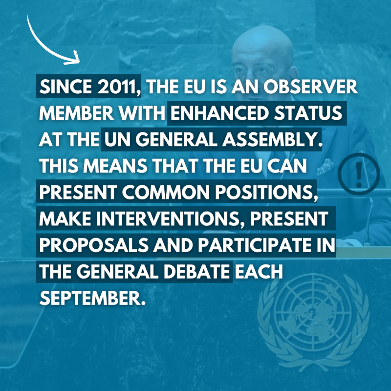 UNinBrussels's tweet photo. The EU and UN have a long relationship based on mutual values. But is the EU a member of the UN? Discover the role the EU plays at the UN 🇺🇳🇪🇺 ⤵️