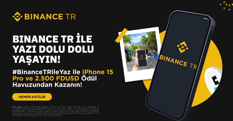 BinanceTR's tweet photo. 🏖️#BinanceTRileYaz etiketiyle iPhone 15 Pro📱ve 2.500 $ kazanın!

☀️ Takip @BinanceTR + RT
☀️ #Binance TR uygulamasında en sevdiğiniz ekranla, yaz temalı bir fotoğraf çekin ve #BinanceTRileYaz etiketiyle paylaşın. [Ekran görüntüsü olmasın]
☀️ Formu doldurun.👇🏻