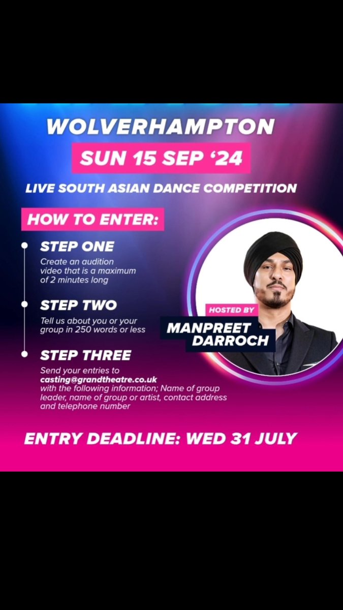 Deadline for south Asian dance competition entries #JustNach is 31st July. <a href="/WolvesGrand/">Wolverhampton Grand</a> #Wolverhampton The biggest Desi competition  in the region is attracting the best across the UK! Tickets to attend on sale now!