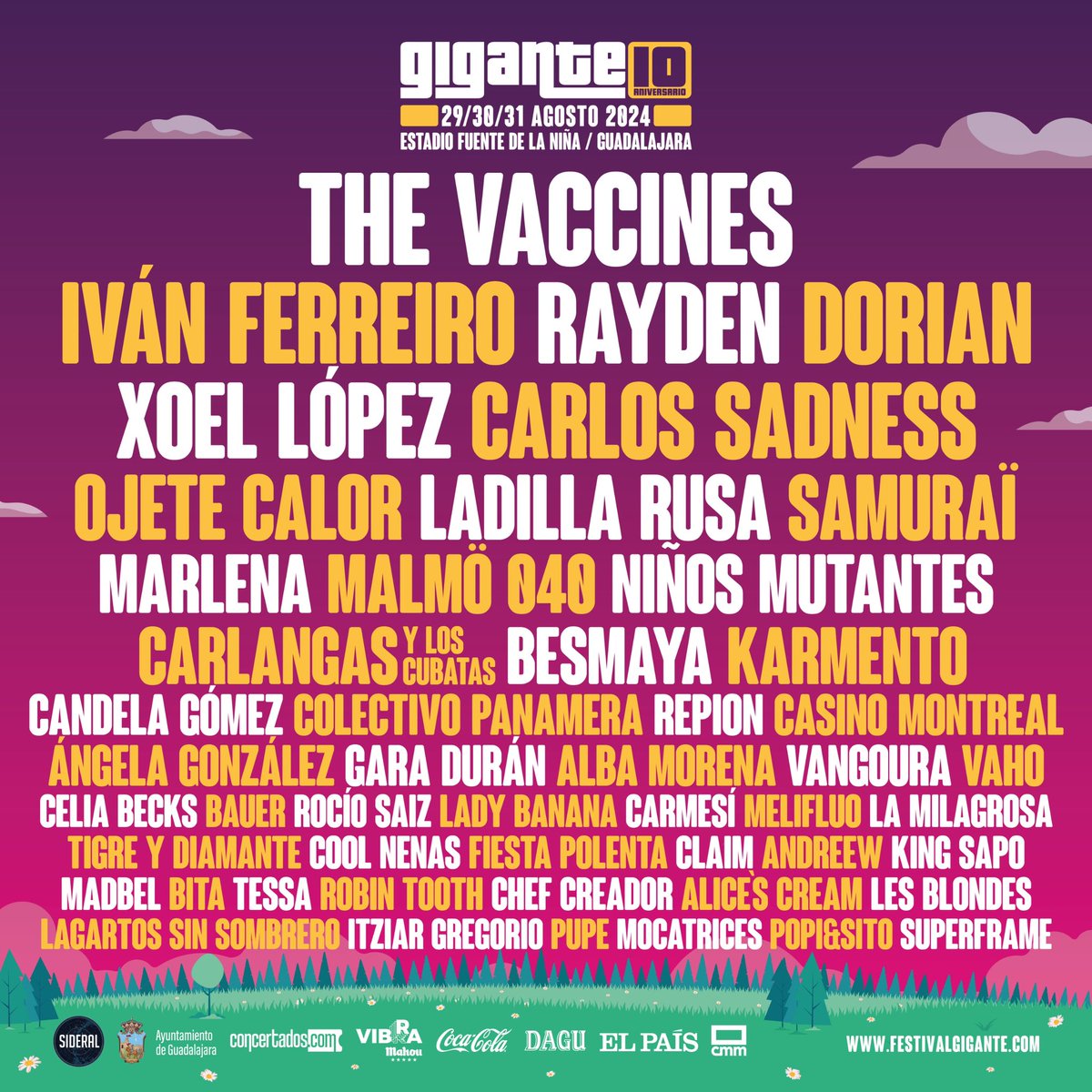 ¡Cartel definitivo con las últimas confirmaciones! 🙌🏼

<a href="/thevaccines/">The Vaccines</a> 
@AngelaGlez98 
<a href="/rocio__saiz/">Rocio Saiz</a> 
<a href="/LadyBananaMusic/">Lady Banana</a> 
<a href="/holacarmesi/">carmesí</a> 
La Milagrosa
<a href="/tigreydiamante/">🐯Tigre y Diamante💎</a> 
<a href="/coolnenasdj/">Coolnenas</a> 
<a href="/andreewofficial/">Andreew</a> 
<a href="/AlicesCream/">Alice's Cream</a> 
Lagartos Sin Sombrero
<a href="/itziargregorio/">Itziar Gregorio</a> 
Pupe DJ
Mocatrices DJS
Popi y Sito