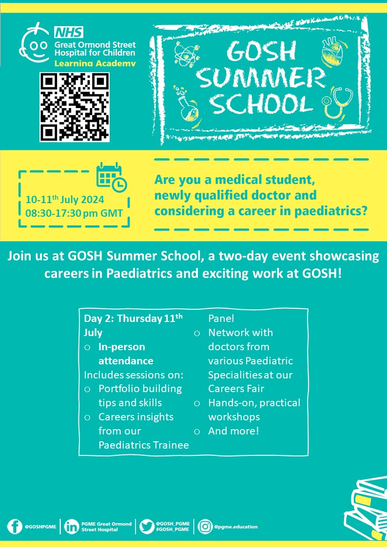 Happy to announce Day 2 of Gosh Summer school has Begun! An exciting opportunity which offers innovations and insights into Paediatric careers and GOSH!