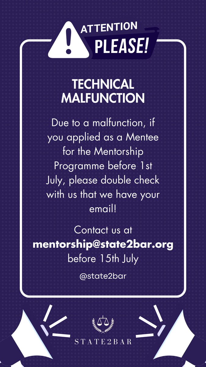 State2Bar's tweet image. If you applied as a mentee prior to 1st July, please email us before 15th July to make sure we have your details!

If you haven't yet, there is still time to apply before the deadline! Apply here: forms.gle/GJP9m1hqVkfZVt…