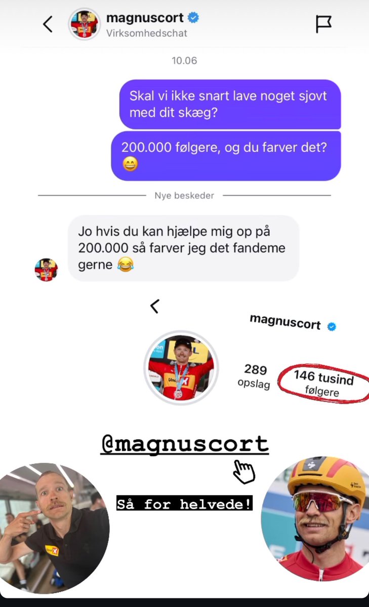 Jakob Ravn (@jakobvel0) on Twitter photo Help <a href="/MagnusCort/">Magnus Cort</a> to reach 200.000 followers on IG, as he then will color his mustache🥸
IG: instagram.com/magnuscort?igs… Help <a href="/MagnusCort/">Magnus Cort</a> to reach 200.000 followers on IG, as he then will color his mustache🥸
IG: instagram.com/magnuscort?igs…
