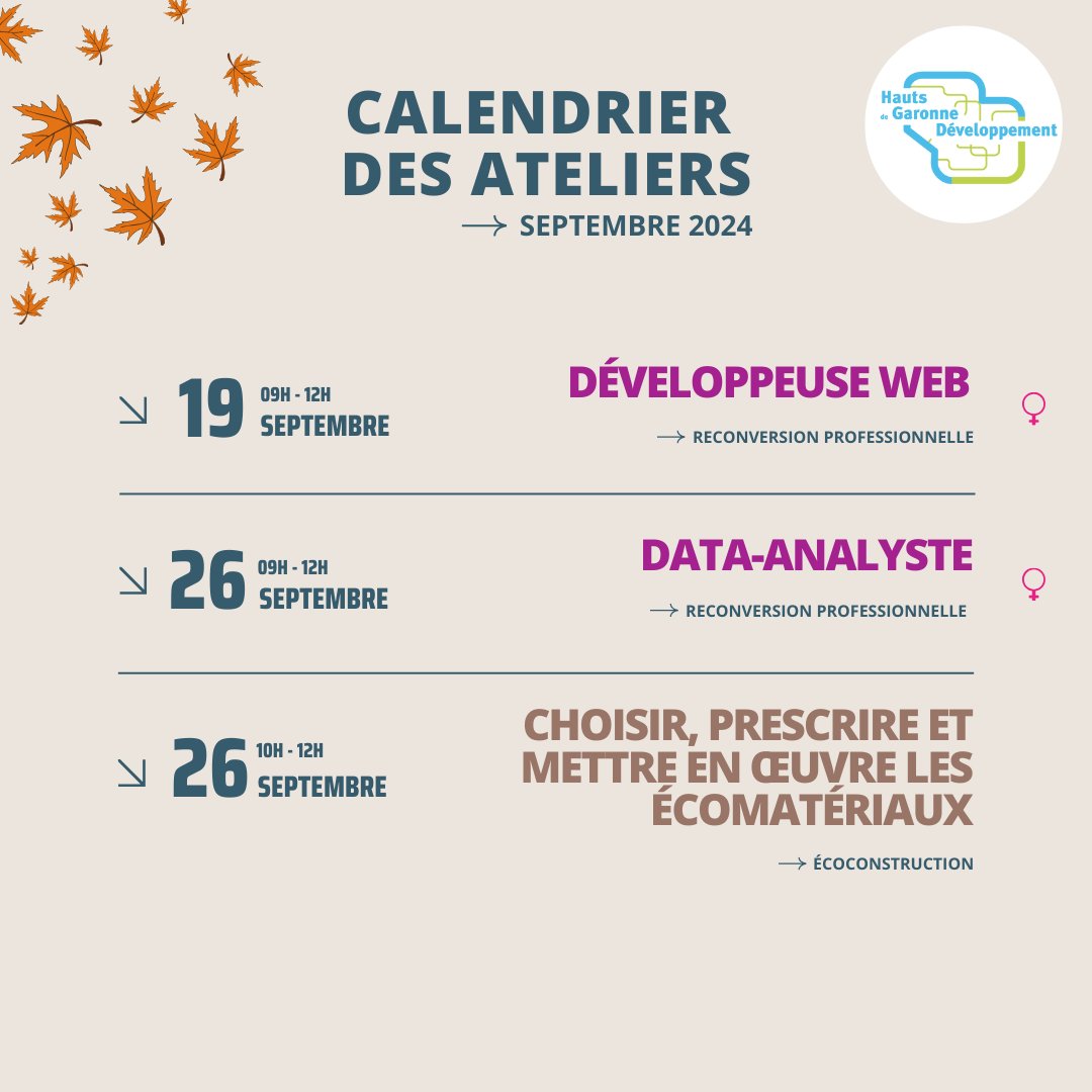 hdgdev's tweet image. 𝐇𝐞𝐥𝐥𝐨 𝗦𝗲𝗽𝘁𝗲𝗺𝗯𝗲𝗿 📚

C'est la rentrée chez Hauts de Garonne Développement ! 

Voici tous nos évènements du mois de Septembre 👇

→ Ne manquez pas nos activités, et inscrivez vous directement via notre site web : hdgdev.com