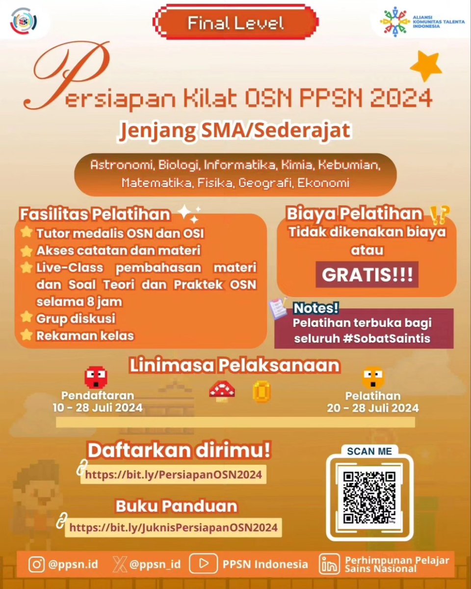 ppsn_id's tweet photo. [SATU LANGKAH LAGI MENUJU MEDALI OSN!!]

Halo, sobat saintis! 👋
 PPSN akan menemani sobat semua dalam mempersiapkan diri untuk menghadapi OSN mendatang. Kali ini, PPSN mengadakan kegiatan 

✨Persiapan Kilat OSN PPSN 2024 Jenjang SMA/ Sederajat✨ https://t.co/w1aQuzOQ9d