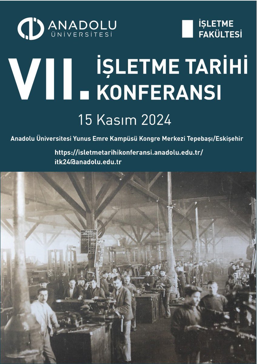 ⏰Duyuru⏰

Bu yıl Anadolu Üniversitesi evsahipliğinde düzenleyeceğimiz VII. İşletme Tarihi Konferansımıza tüm ilgililer davetlidir. 

Afişteki adreslerden bizimle iletişime geçebilir, konferans sayfasını ziyaret edebilirsiniz.

#TurkIsletmeTarihi 
#TurkishBusinessHistory