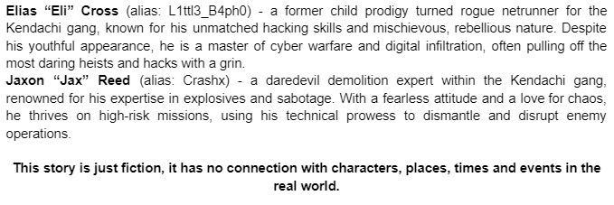 JonathanWA_511's tweet image. Meet the characters for my CyberCode Online story...

(Teaser 1)

#cyberpunk #CyberCodeOnline #WorkOnProgress