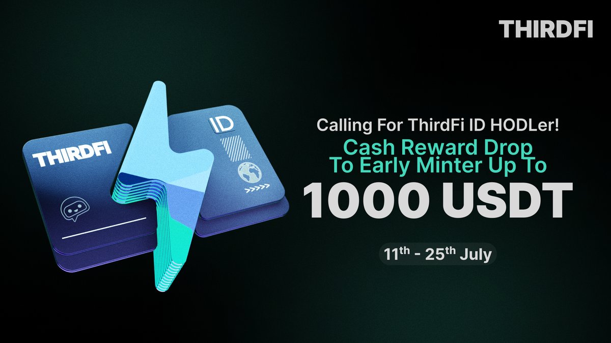 Maiga_AI's tweet photo. ⚡️To celebrate our successful fundraising event, we are thrilled to announce an exclusive campaign on @Galxe with $1,000 USDT rewards pool for our early ThirdFi ID minters! 

Head to: https://t.co/P02KRsnsvt

💵 $1000 USDT Drop for ThirdFi ID HODLer! 💵
Simply complete below tasks to be eligible for raffle: 
✅Follow us on Twitter (X) 
✅Join ThirdFi community: https://t.co/yEde7tRwjB
✅Own 1 ThirdFi ID 
✅Booster your Data Points once 

🤑Both ThirdFi ID mint and Booster transaction are eligible to enter our $10,000 cash reward pool! Every entry gets you a chance to win $100 USDT! 

📅 Campaign duration: 11th- 25th July 2024

🗺Directory to Data-to-Earn 
Data-to-Earn page: https://t.co/3GAkz065xL
Campaign Guideline: https://t.co/RVU77ljOzs

#giveaway #galxe #AI #DeFi #web3infra