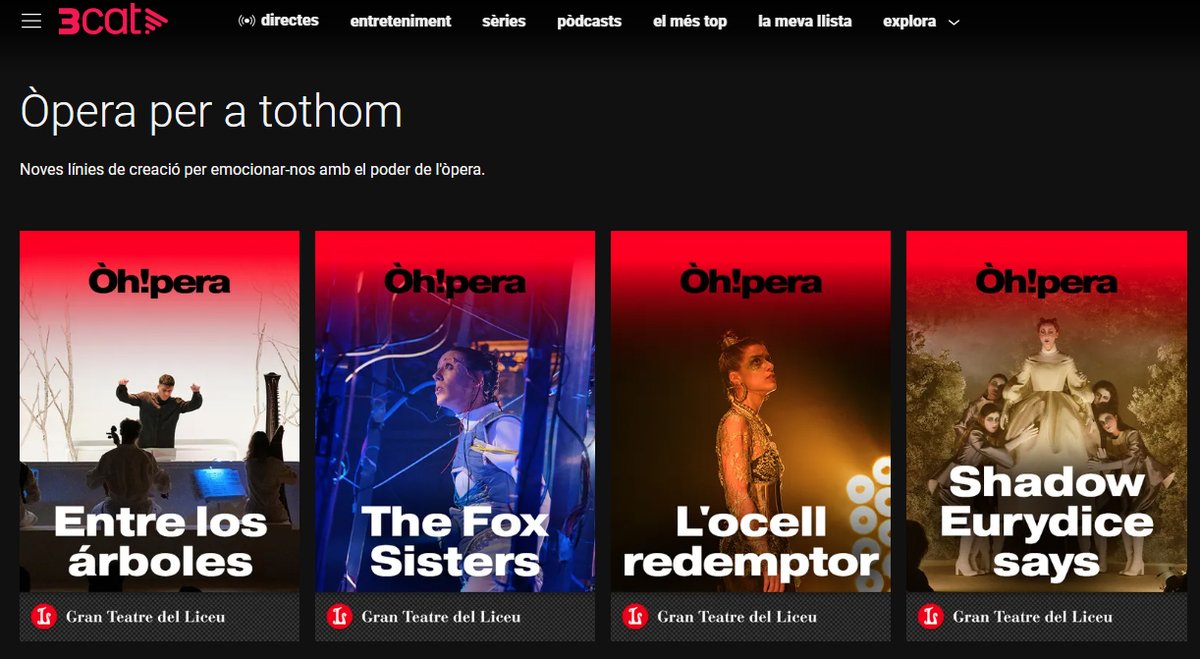 🔴 ACTUALITAT |  El Liceu entra a formar part de la plataforma <a href="/som3cat/">3Cat</a>. 

Ens sumem a les aliances de la plataforma juntament amb diverses entitats referents del món de la cultura que generen contingut audiovisual i en català.

🔗 liceubarcelona.cat/ca/noticies/li…

#Som3Cat |