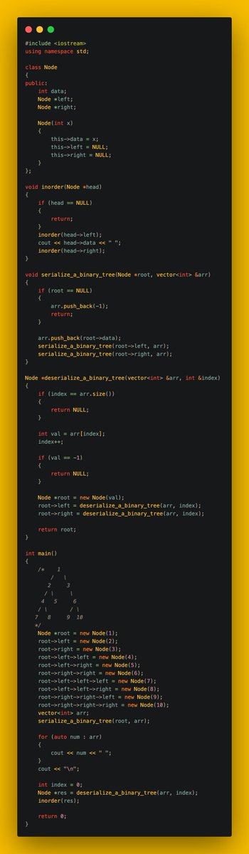 gincode18's tweet image. 🚀 Day 30 of #100DaysOfCode!

🔄 Implemented Tree Traversal in Spiral Form.
📏 Calculated the Diameter of a Binary Tree.
🌳 Found the Lowest Common Ancestor (LCA) in a Binary Tree.
🔥 Solved Burning a Binary Tree from a Leaf.
🔄 Serialized and Deserialized a Binary Tree.

 #DSA