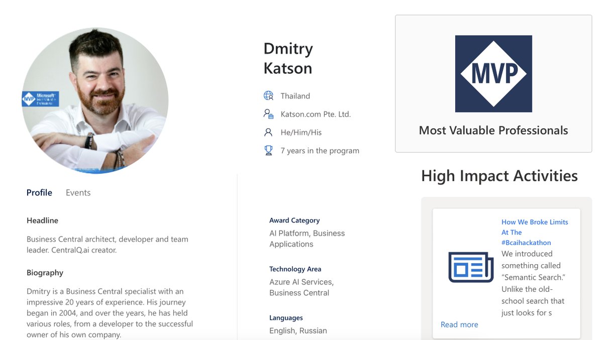 DmitryKatson's tweet image. 🥳 7 years as #msDyn365BC MVP! 
✨ And now - #AI MVP as well 
Thank you, community, for support. It&apos;s an honour and pleasure to share knowledge with you!

Thank you #MVPs for friendship! I call it family, can&apos;t find another word for that 🙏

Personal thanks to @JesperSchulz…