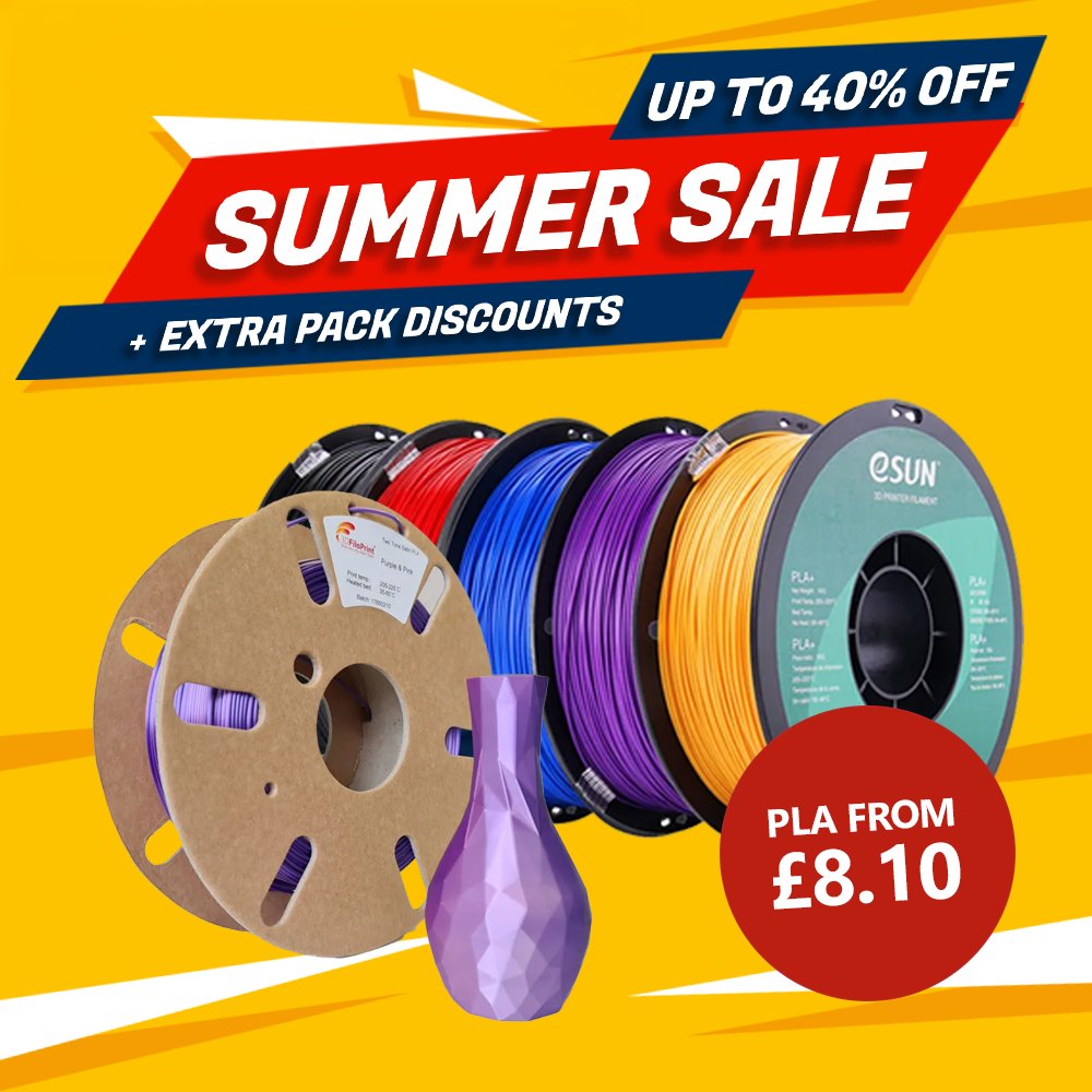 3DFilaPrint Ltd (@3dfilaprint) on Twitter photo PLA from £8.10 with our summer sale 😀 🌞
Save up to 40% off 100s of items across the store including PLA, PETG, ABS, Engineering grade materials and much more.
3dfilaprint.com/biggest-filame… PLA from £8.10 with our summer sale 😀 🌞
Save up to 40% off 100s of items across the store including PLA, PETG, ABS, Engineering grade materials and much more.
3dfilaprint.com/biggest-filame…