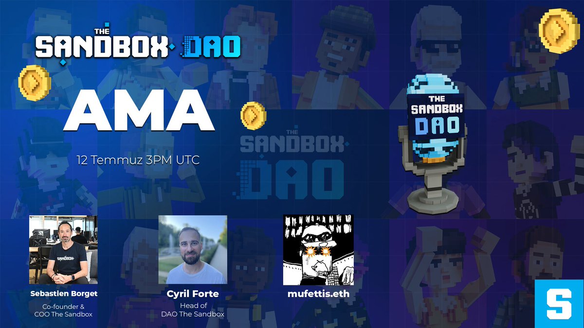 The Sandbox Türkiye 🇹🇷 (@sandboxturkey) on Twitter photo 🎙The Sandbox DAO AMA🎙
🤙Tüm $SAND ve #LAND owner'lara büyük çağrı! DAO'nun derinlerine iniyoruz! 👉 <a href="/TheSandboxDAO/">The Sandbox DAO</a>
"The Sandbox DAO ile The Sandbox'ın Geleceği!"
🎙️ Özel Konuklarımız:
<a href="/borgetsebastien/">Sebastien 🏞</a>, Co-founder & COO, <a href="/TheSandboxGame/">The Sandbox</a>
<a href="/CyrilForte/">Cyril</a>, Head of DAO, 🎙The Sandbox DAO AMA🎙
🤙Tüm $SAND ve #LAND owner'lara büyük çağrı! DAO'nun derinlerine iniyoruz! 👉 <a href="/TheSandboxDAO/">The Sandbox DAO</a>
"The Sandbox DAO ile The Sandbox'ın Geleceği!"
🎙️ Özel Konuklarımız:
<a href="/borgetsebastien/">Sebastien 🏞</a>, Co-founder & COO, <a href="/TheSandboxGame/">The Sandbox</a>
<a href="/CyrilForte/">Cyril</a>, Head of DAO,