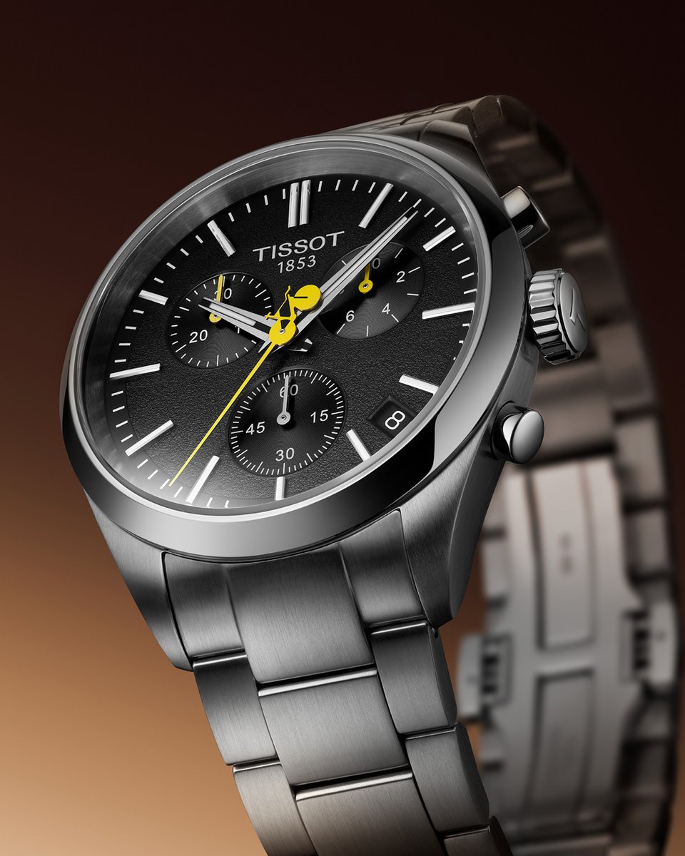 TISSOT's tweet photo. When every second counts, it’s time to find the thrill in details. Focusing on the bike-shaped chronograph second hand of the PR100 Tour de France 2024 Special Edition – of course, in «maillot jaune» yellow. #Tissot #PR100 #TourDeFrance #LiveTheTourLoveTheTime https://t.co/5Ta6q19G4k