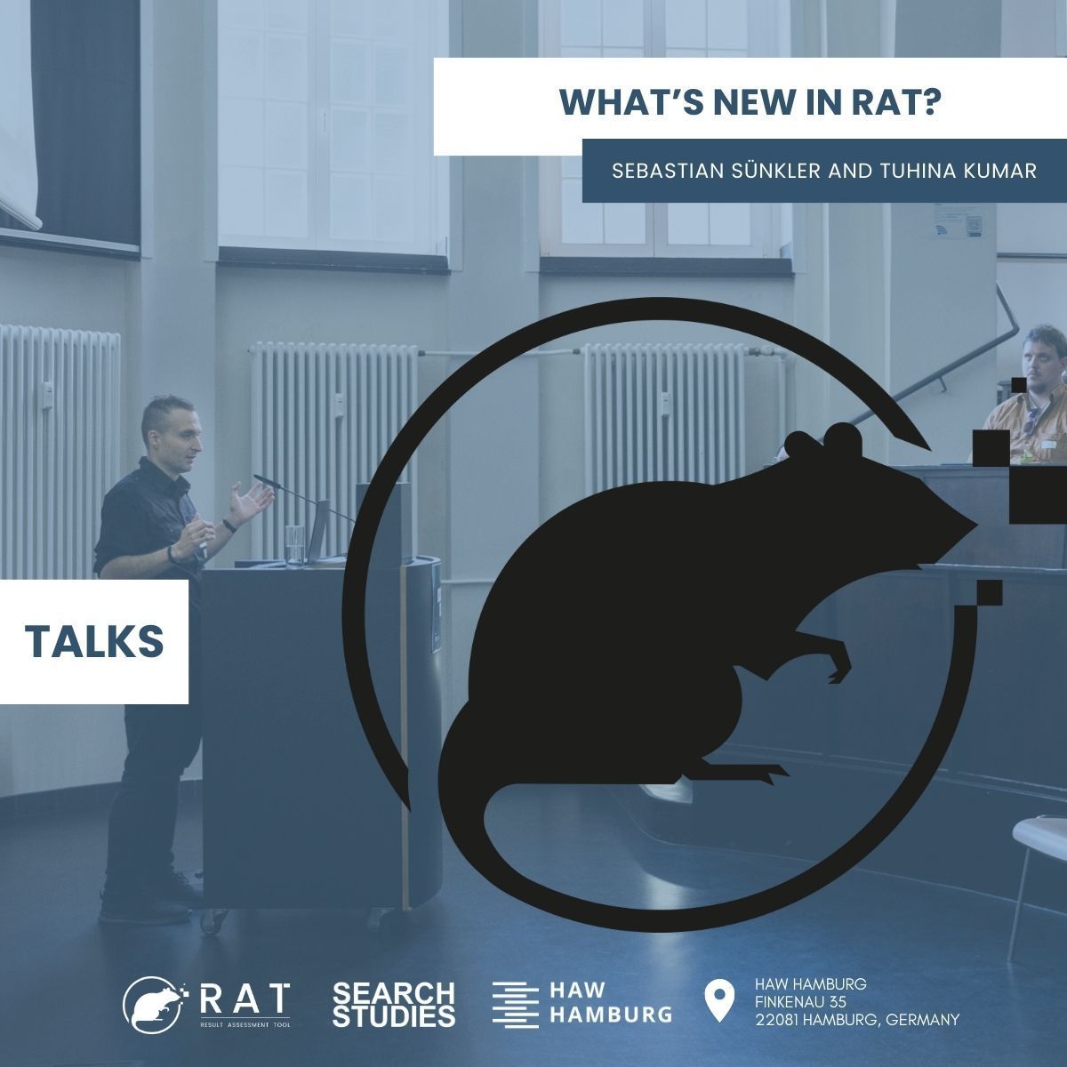 RAT Community Meeting 2024 🐀: What’s new in RAT?
🎤: Sebastian Sünkler, HAW Hamburg, Germany
🎤: Tuhina Kumar, RWTH Aachen University, Germany
🗓️: 27.9
🕙:  10:00 – 10:15
📍Hamburg, Germany
Register for the RAT Community Meeting 2024 at: rat2024.eventbrite.de  🎟️ 
#RATSoftware