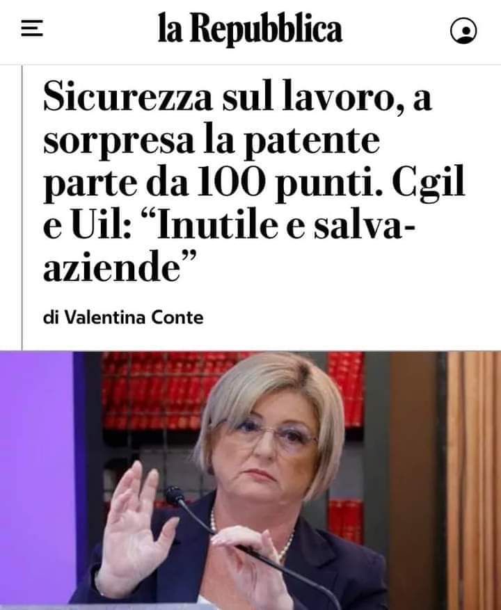 GLingetti's tweet photo. Patente con 100 punti e per ogni incidente mortale se ne perdono venti: per il #governo la vita di chi lavora vale zero. Criminali e servi degli sfruttatori!

#sicurezzalavoro #mortibianche #lavoratori #sindacati #operai #lavoratrici #mortisullavoro #politica https://t.co/ouEwiH2SKj