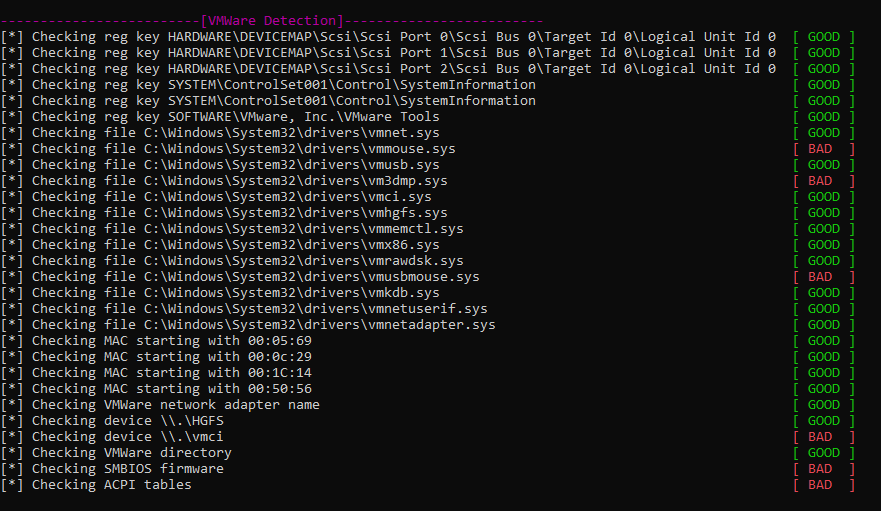 الحمد لله
while learning anti VM Techniques  how to defeat them with Al-Khaser Project 
i made a l Script To Avoid Most  Techniques in VMware Machines 
- Modify  Registry Values 
- Change  Mac Address 
- Change Directory 
- Disable VMWARE Tools 
zyadelzyat.github.io/posts/Defeat_A…