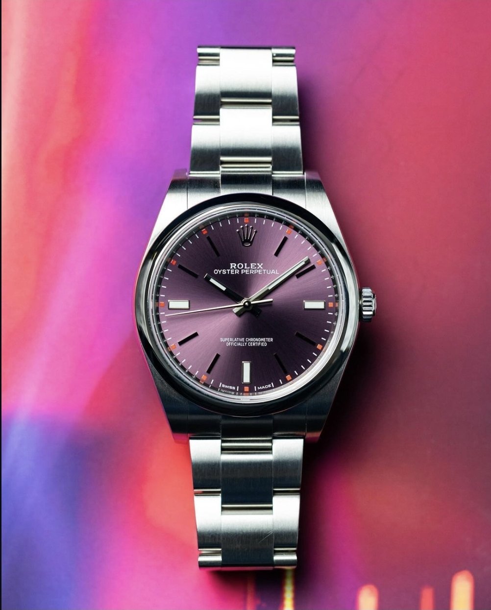 TheWatchBusiness on X 2019 Rolex Oyster Perpetual 39 Grape Dial ref. 114300 https t P673i7Gc94 X