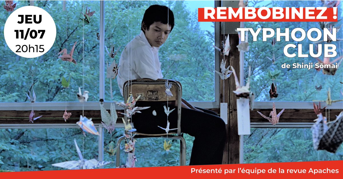 Cinema_ARVOR's tweet photo. 📢Au #CinéArvor👉🏻"Rembobinez" présente "Typhoon club" | 1985
🔸Un vent puissant se lève près de Tokyo. Des lycéen·nes sont en chemin pour l'école lorsqu'un typhon approche...
👋Le film japonais préféré d’Hirokazu Kore-eda &amp; Mamoru Hosoda.
#Rennes @ApachesRevue @BretagneJapon https://t.co/GEnUKiqBhF