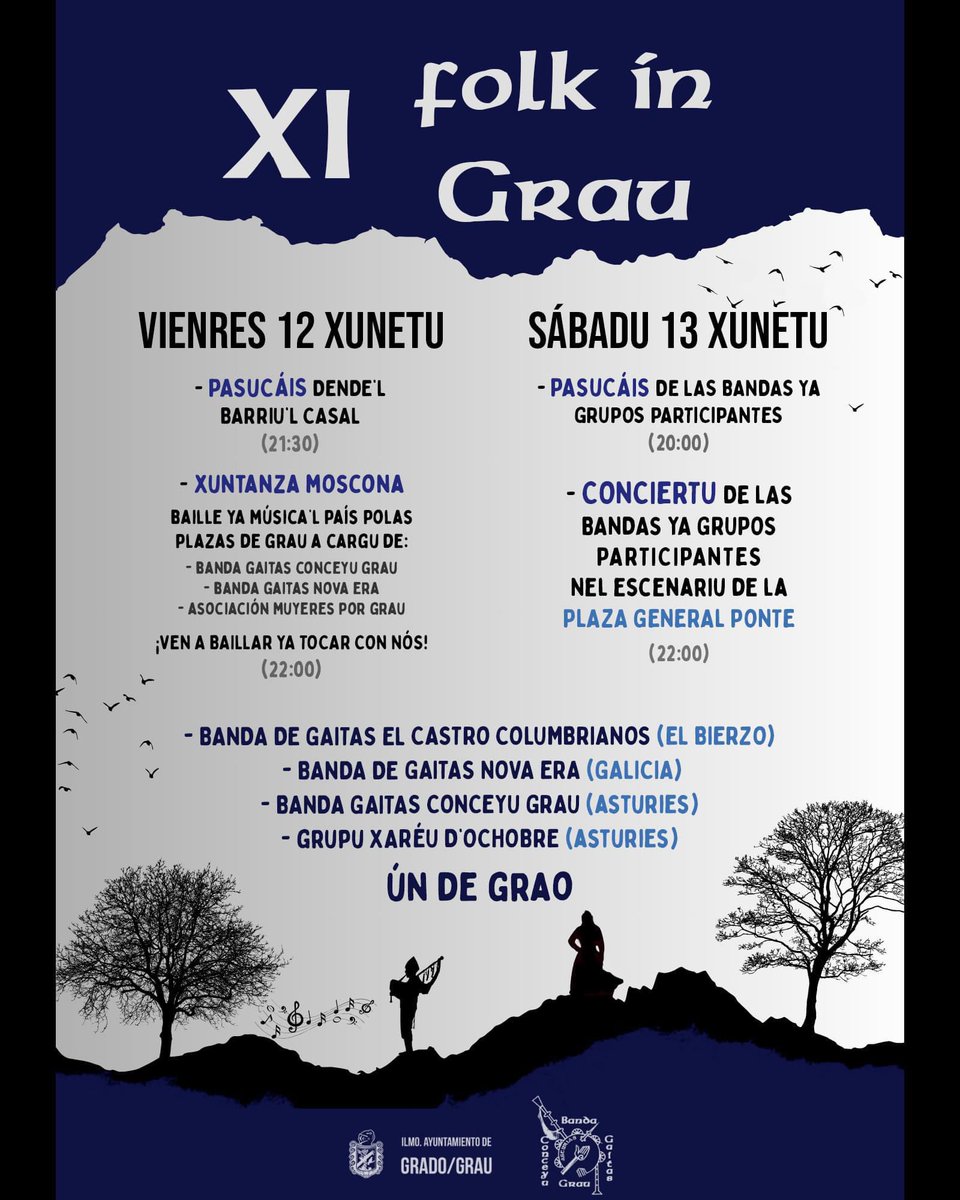 Mundo Gaita (@mundogaita) on Twitter photo 🔜 Esti fin de selmana 🗓️ la <a href="/bgCGrau/">BG Conceyu Grau</a> tará participando 🥁 nel festival 🎶 “Folk In Grau”
📆 12 y 13 Xunetu
📍#Grau
#bandagaites #pipeband #bagpipe #gaita #folkingrau #Asturies #mundogaita 🔜 Esti fin de selmana 🗓️ la <a href="/bgCGrau/">BG Conceyu Grau</a> tará participando 🥁 nel festival 🎶 “Folk In Grau”
📆 12 y 13 Xunetu
📍#Grau
#bandagaites #pipeband #bagpipe #gaita #folkingrau #Asturies #mundogaita