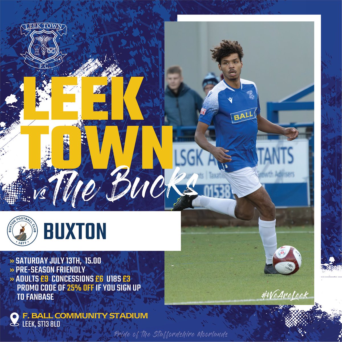 leektown's tweet photo. Another chance to see the new look Blues in action with a home game against our old friends Buxton

Preview and PROMO CODE for 25% off⬇️
https://t.co/rkhNBRl8NL

🗓 Sat 13 Jul
🕓 3pm
📍ST13 8LD
🍔 Bar &amp; Cafe
🎫Adults £9 Conc £6 U18s £3 U8s Free https://t.co/D1HAHOPkKp