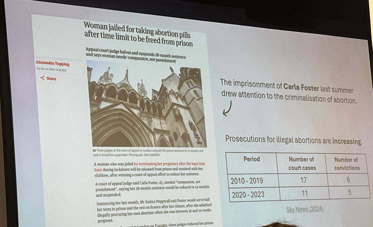 IMEweb's tweet photo. Live tweet: Emily Ottley now covering the topic of abortion law. Demonstrating an increase in investigations and prosecutions for illegal abortions, as well as recent attempts to criminalise abortions within the UK
#IMEConf #abortionrights #medicalethics #medicallaw https://t.co/Ws18c8pBpX