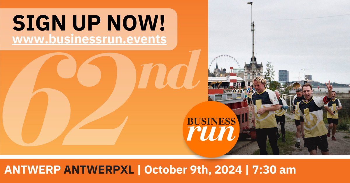 Lace up for the 62nd BusinessRun with #AXL!

Join us on 9 Oct for a unique blend of running, networking, community support. Whether you're a seasoned runner/ just starting out, our 4K &amp; 9K routes through Antwerp promise a rewarding experience👟
Learn more: antwerpxl.com/visit/breakbul…