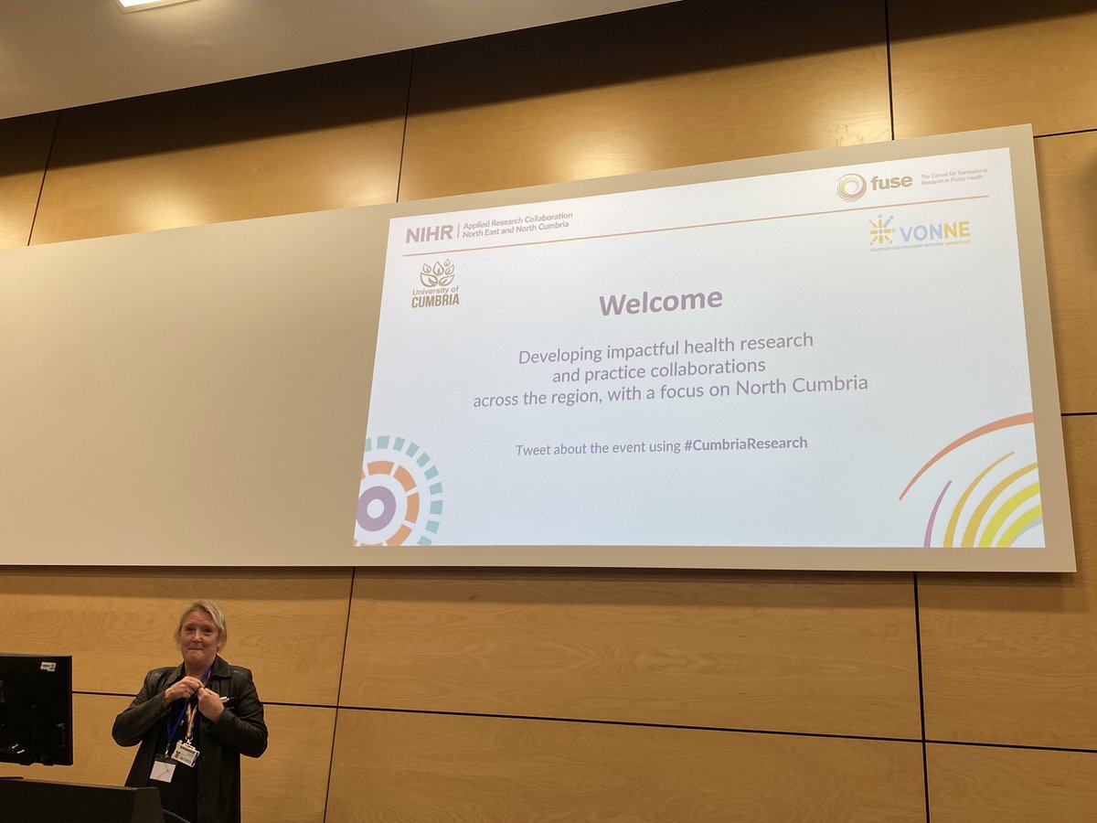 Welcome to the Developing impactful health research and practice collaborations across the region with a focus on North Cumbria, hosted by <a href="/fuse_online/">Fuse</a> <a href="/NIHR_ARC_NENC/">NIHR ARC North East and North Cumbria</a> <a href="/vonnehwb/">VONNE Health and Wellbeing</a> &amp; <a href="/CumbriaUni/">University of Cumbria</a>. Prof Joy Duxbury opening the event #cumbriaresearch