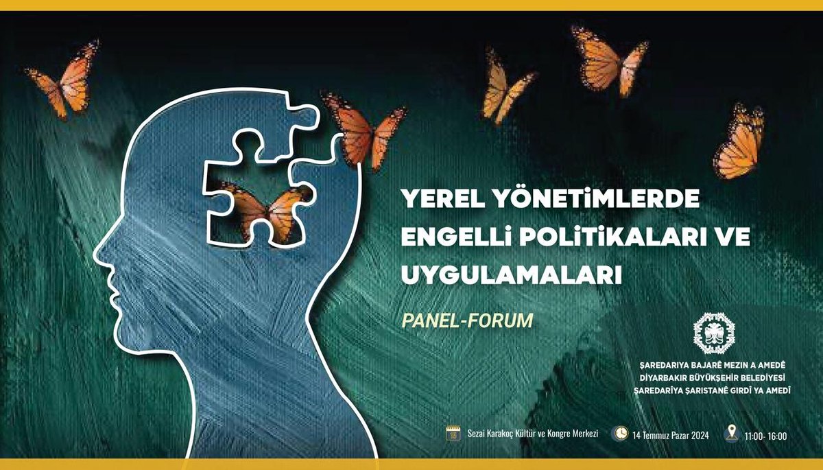 14 Temmuz Günü Saat 11:00'de #Amed'de "#YerelYönetimlerdeEngelliPolitikaları ve Uygulamaları" konulu panel forumumuza tüm engelliler, aileleri, STK'ler ve basın emekçileri davetlidir.
Yer: Sezai Karakoç KM
<a href="/DEMGenelMerkezi/">DEM Parti</a> <a href="/dempartiamed/">DEM Parti Amed İl Örgütü</a> <a href="/hbetulcelebi/">Hatice Betül Çelebi</a> <a href="/tuncerbakirhan/">Tuncer BAKIRHAN</a> <a href="/TulayHatim/">Tülay Hatimoğulları</a>