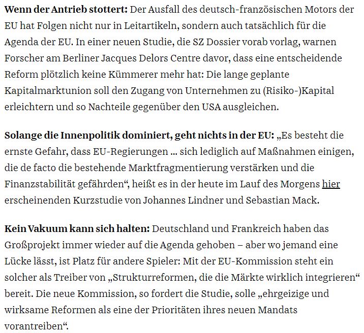 Das <a href="/SZDossier/">Süddeutsche Zeitung Dossier</a> berichtet heute über unsere brandneue <a href="/DelorsBerlin/">Jacques Delors Centre</a> Studie zur Kapitalmarktunion und bringt die Message auf den Punkt. <a href="/florianeder/">Florian Eder</a> <a href="/ValerieHoehne/">Valerie Höhne</a> <a href="/grinaldi97/">Gabriel Rinaldi</a> <a href="/fabianloehe/">Fabian Löhe</a> sz-dossier.de/newsletters/pl…
