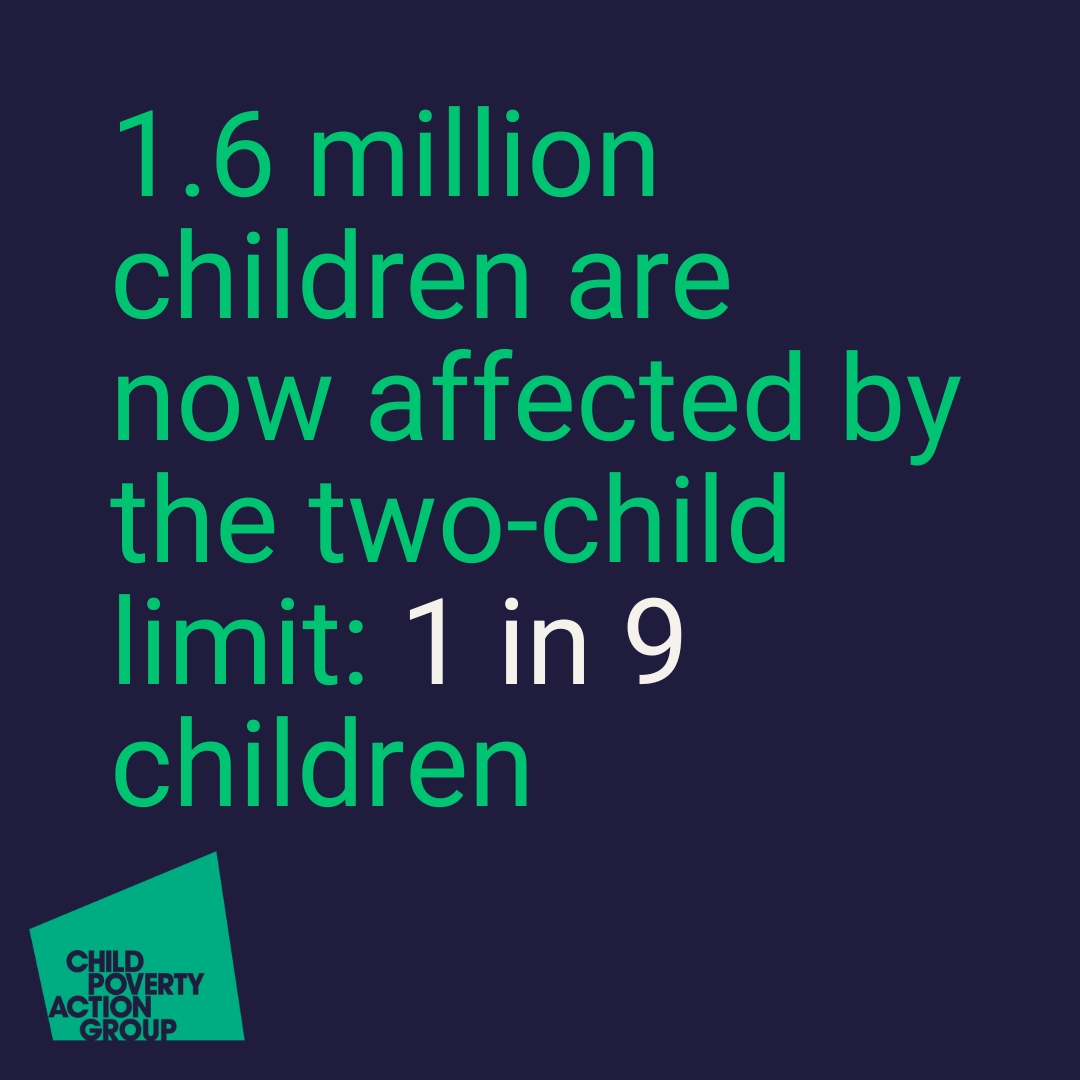1.6 million children are now affected by the two-child limit. 

That's 1 in 9 children.