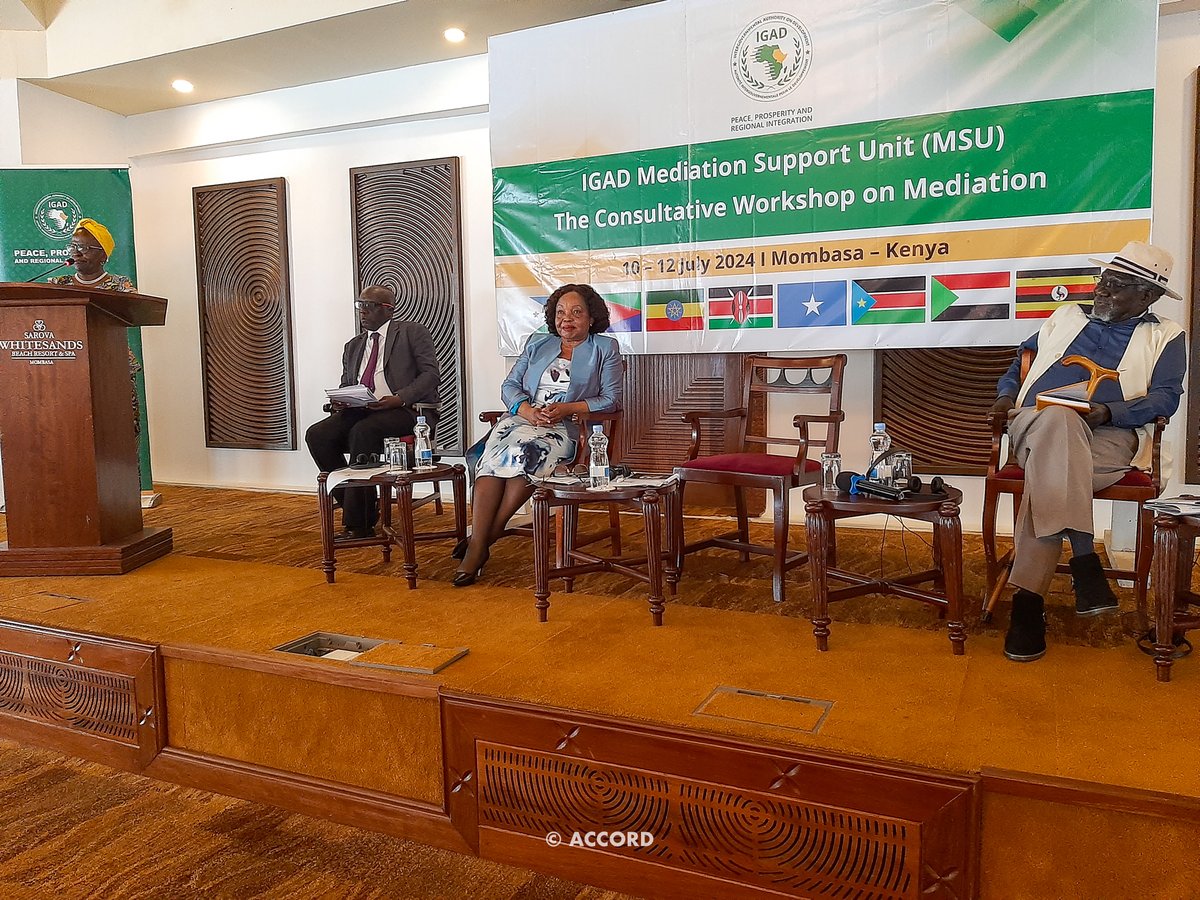 ACCORD_online's tweet photo. ACCORD is honoured to participate in @IGADPeace's  High-level Consultative Workshop on Mediation,  from 10-12 July 2024, Mombasa, #Kenya. Our Founder &amp; ED, Dr. Vasu Gounden, delivered a presentation on Africa's complex challenges &amp; their implications for #mediation practices. https://t.co/GPV0yqbUi9